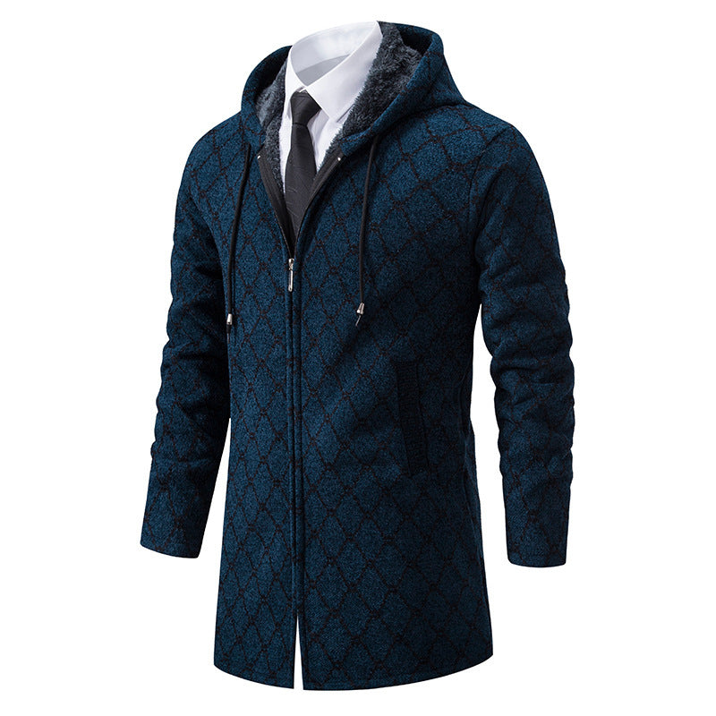 Men's Mid-length Sweater Casual Hooded Coat