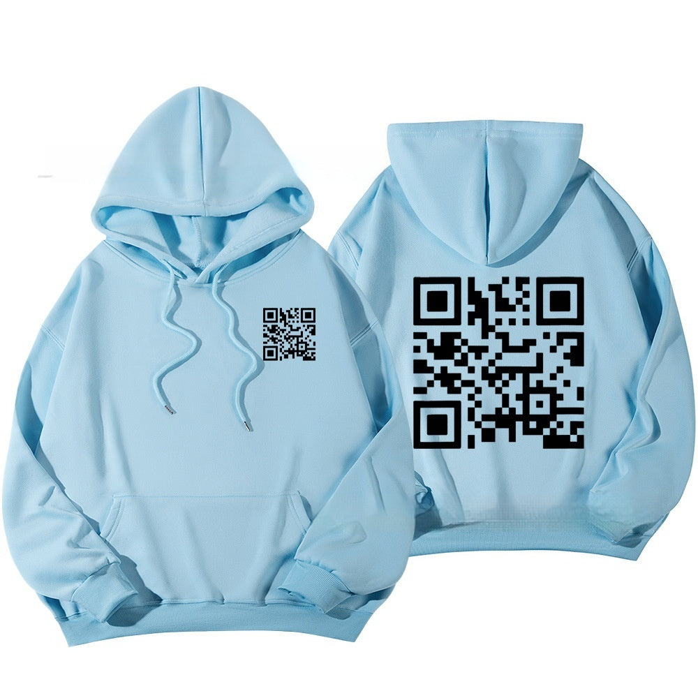 Hoodie Cross-border Fleece-lined QR Code Hoodie