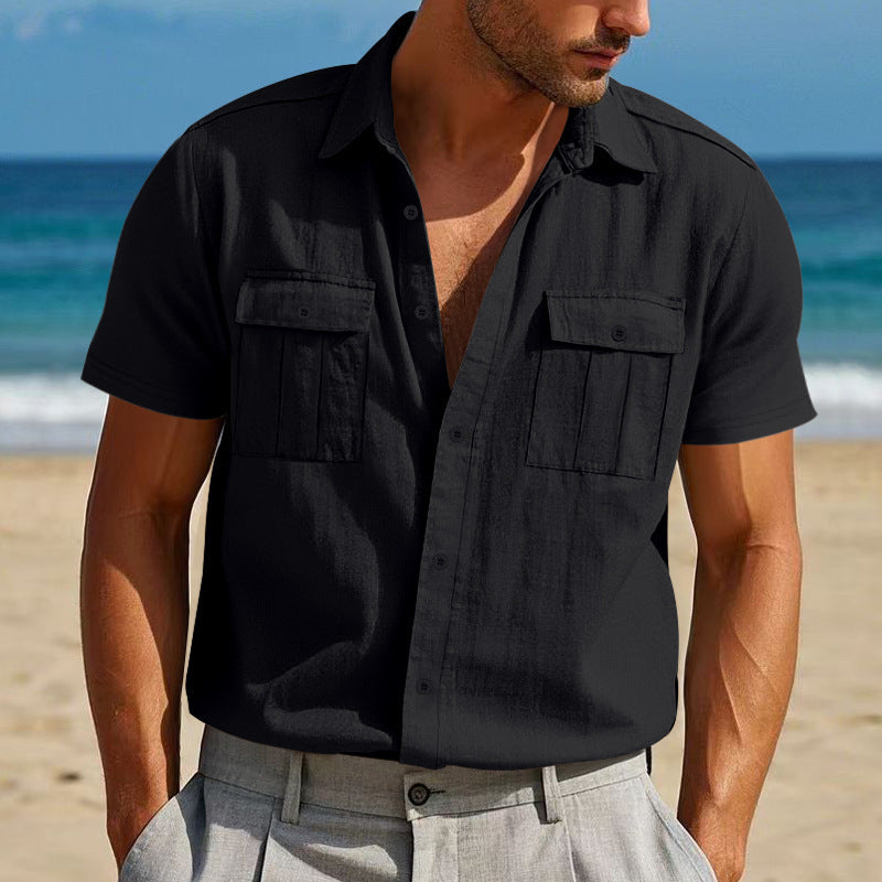 Solid Color Collage Pocket Loose Lapels Cardigan shirt