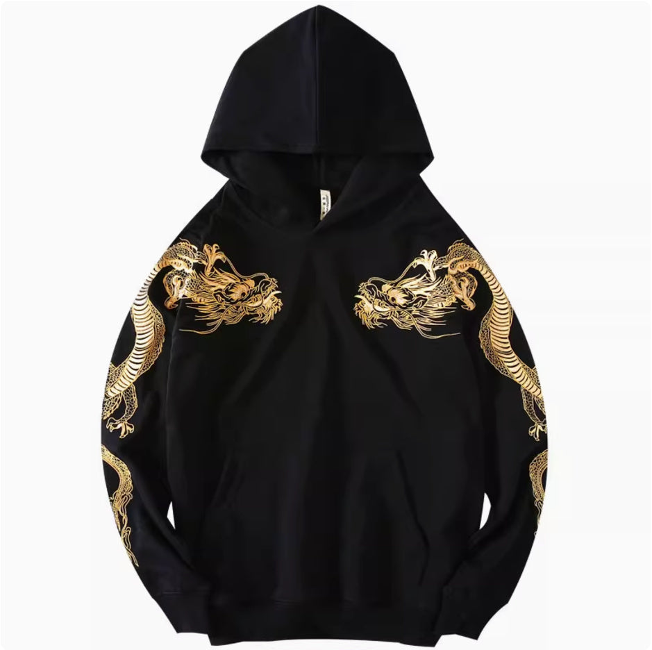 Men's Pure Cotton Golden Dragon Embroidery Loose Hooded Coat