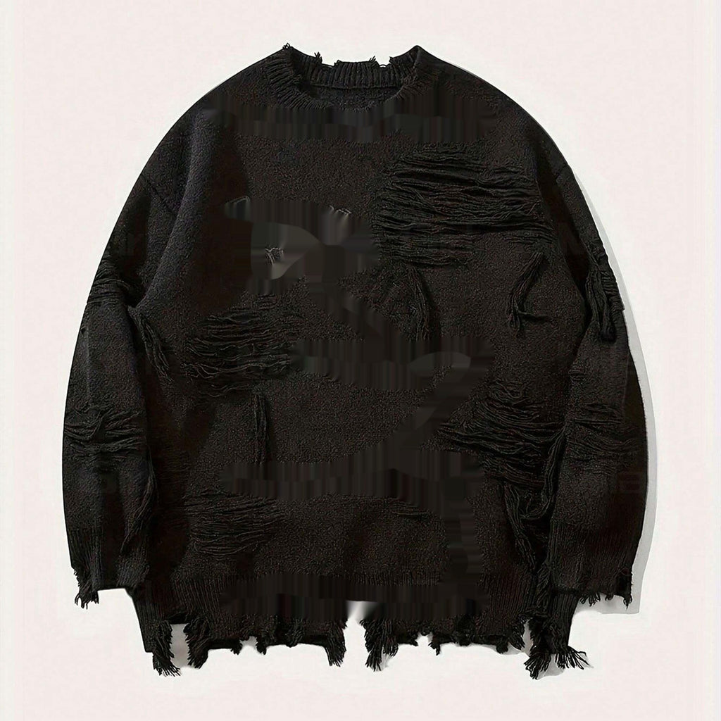 Dark Letter Jacquard Ripped Long Sleeves Warm Sweater
