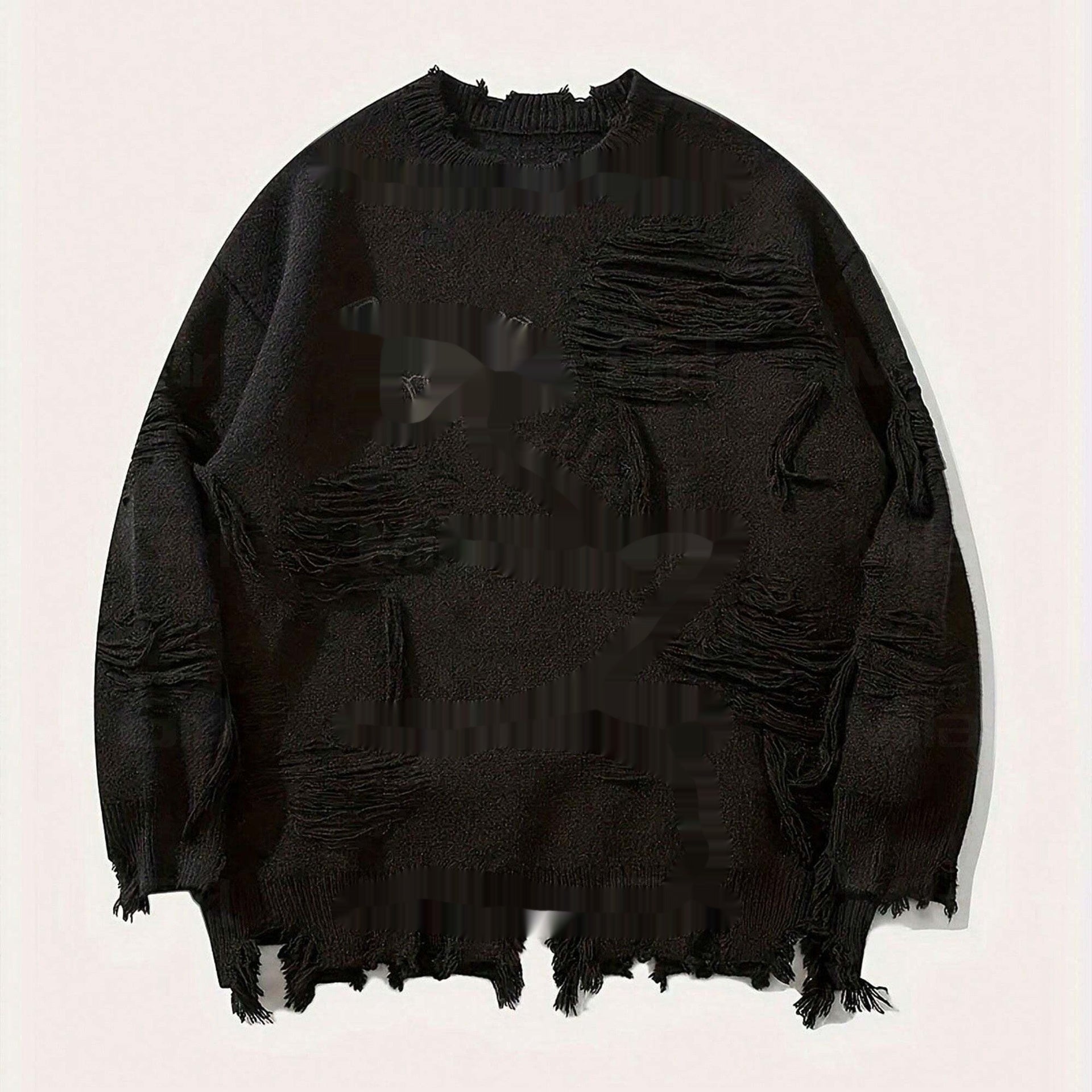 Dark Letter Jacquard Ripped Long Sleeves Warm Sweater