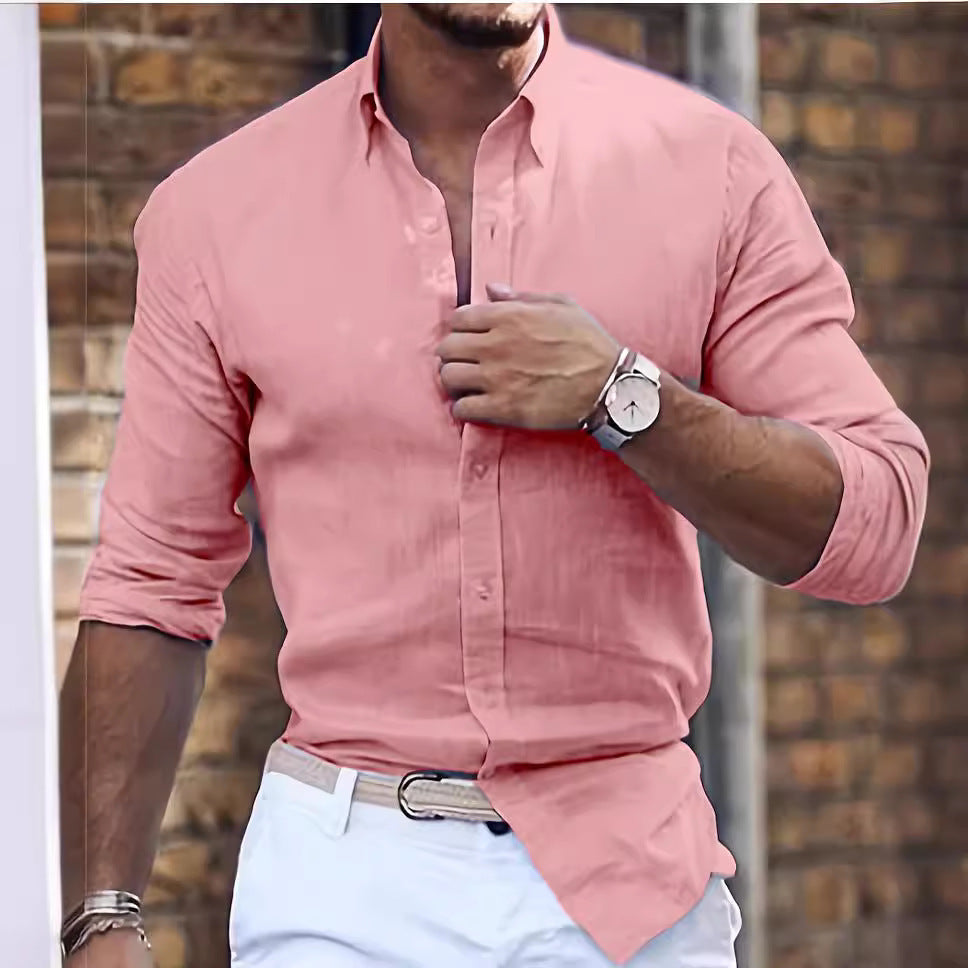 Cotton Solid Color Polo Collar Casual Style Shirt