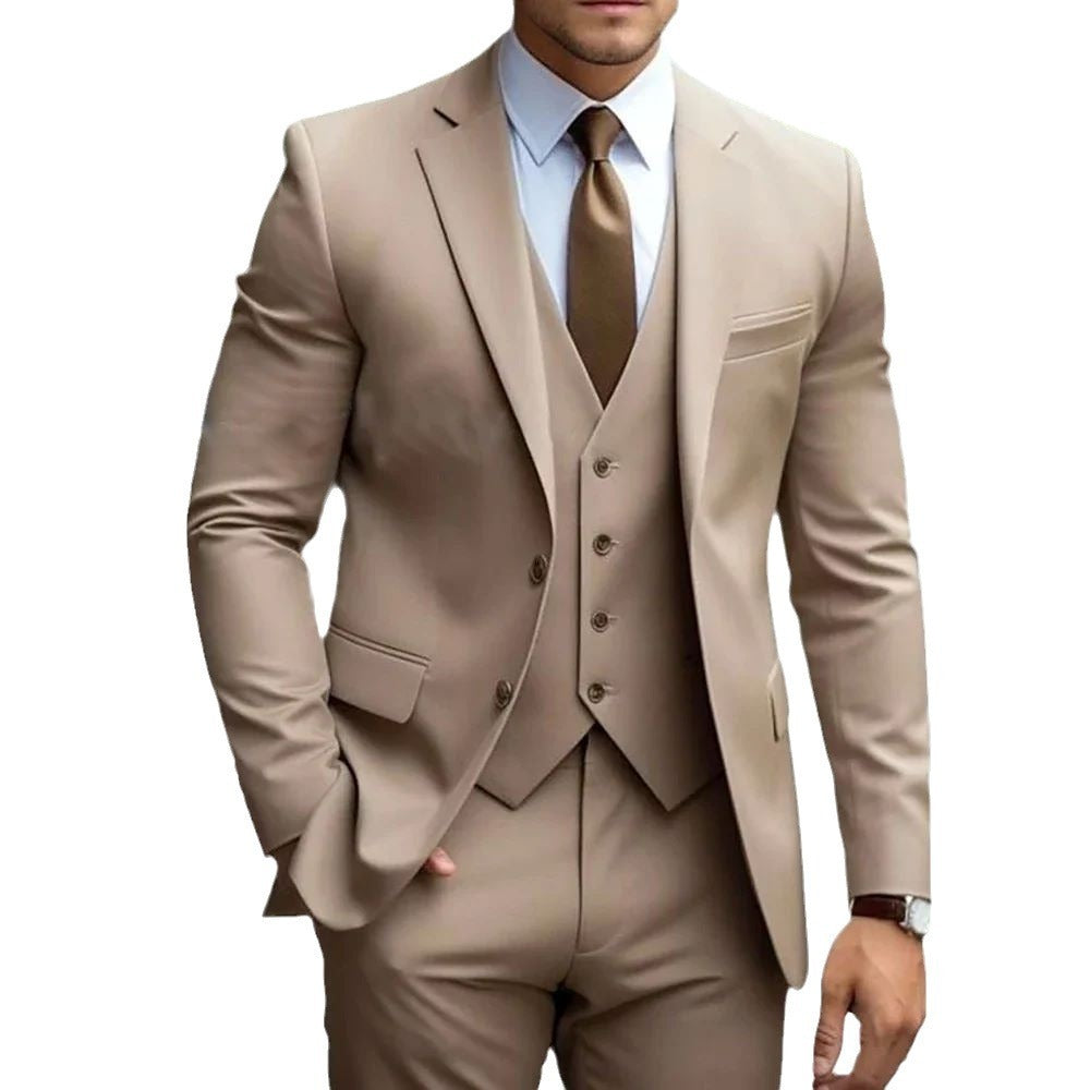 Business Casual Men's Three-piece Suit For Bridegroom Wedding