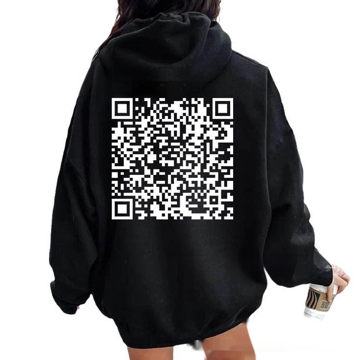 Hoodie Cross-border Fleece-lined QR Code Hoodie