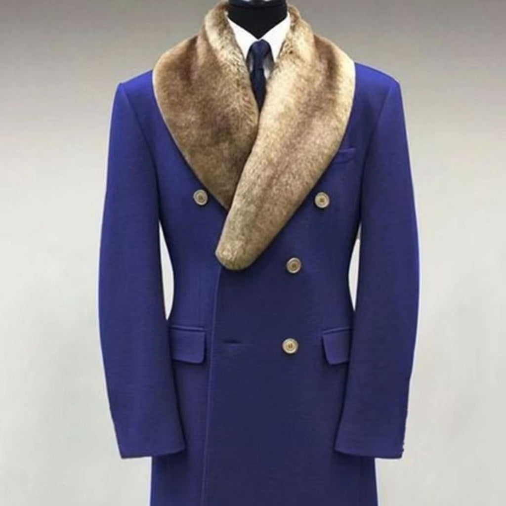 Men Woolen Polo Collar Solid Color Mid-length Pocket Casual Coat