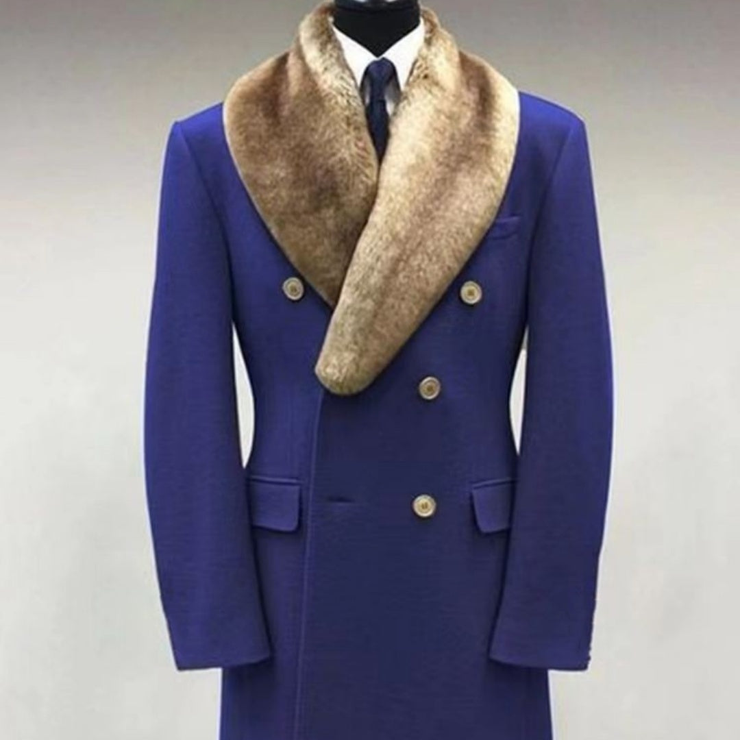 Men Woolen Polo Collar Solid Color Mid-length Pocket Casual Coat