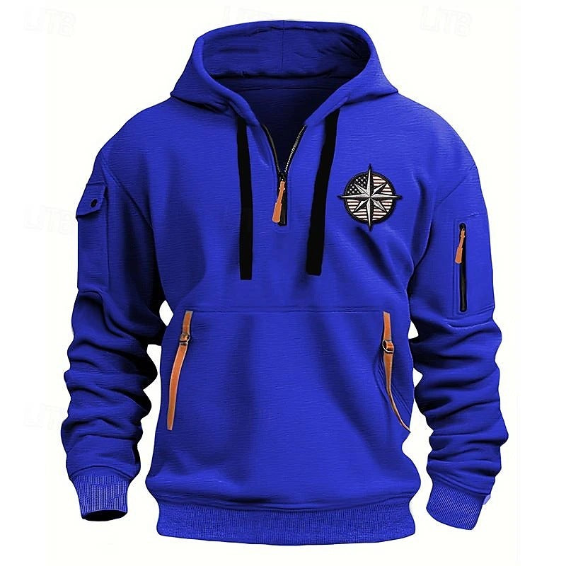 Men's Casual Sports Multi-zipper Embroidery Badge hoodie