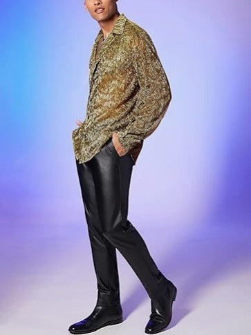 Shiny Crystal See-through Lapel Long Sleeve Shirt