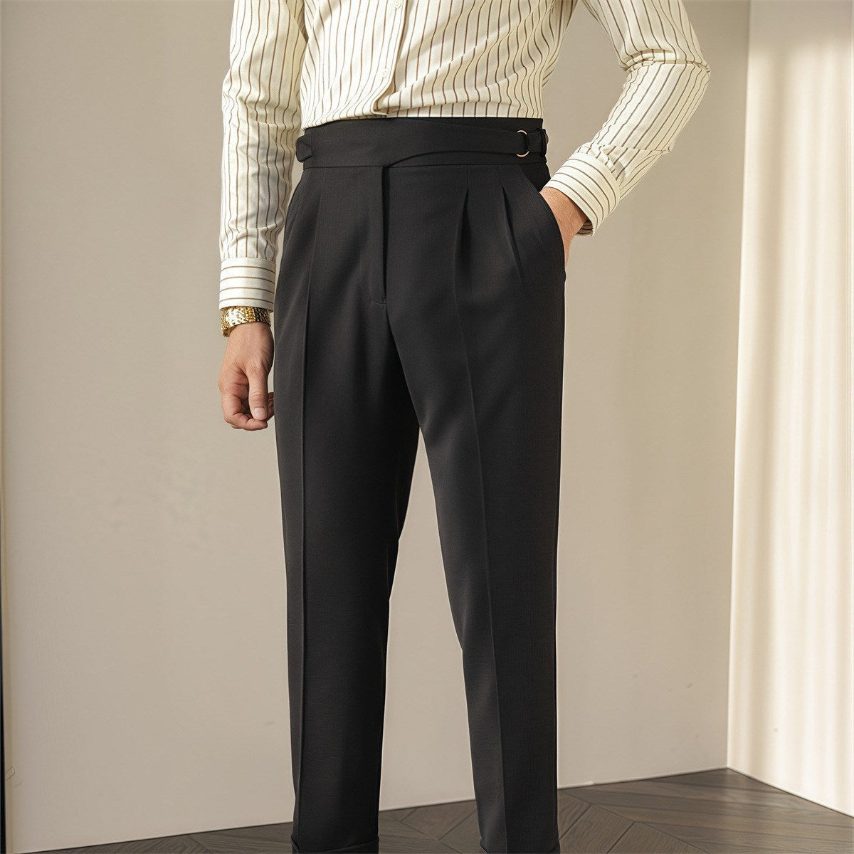 British Retro Business Casual Paris Buckle Suit Pants Men