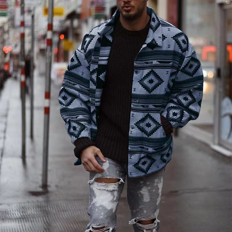 Autumn Printed Geometric Pattern Lapel Breasted Jacket