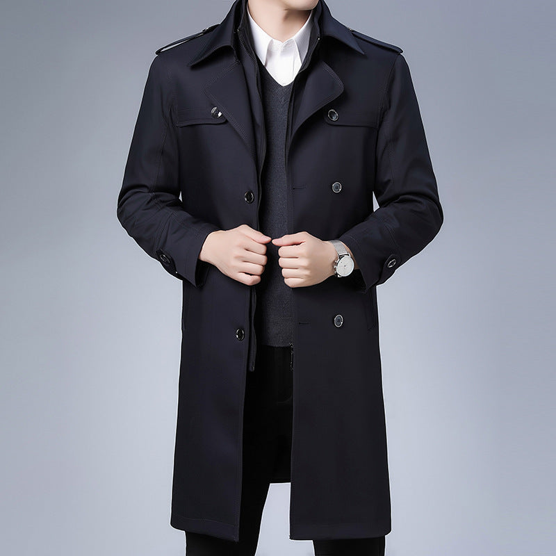 Men's Long Detachable Wool Liner Double Breasted Windbreaker coat