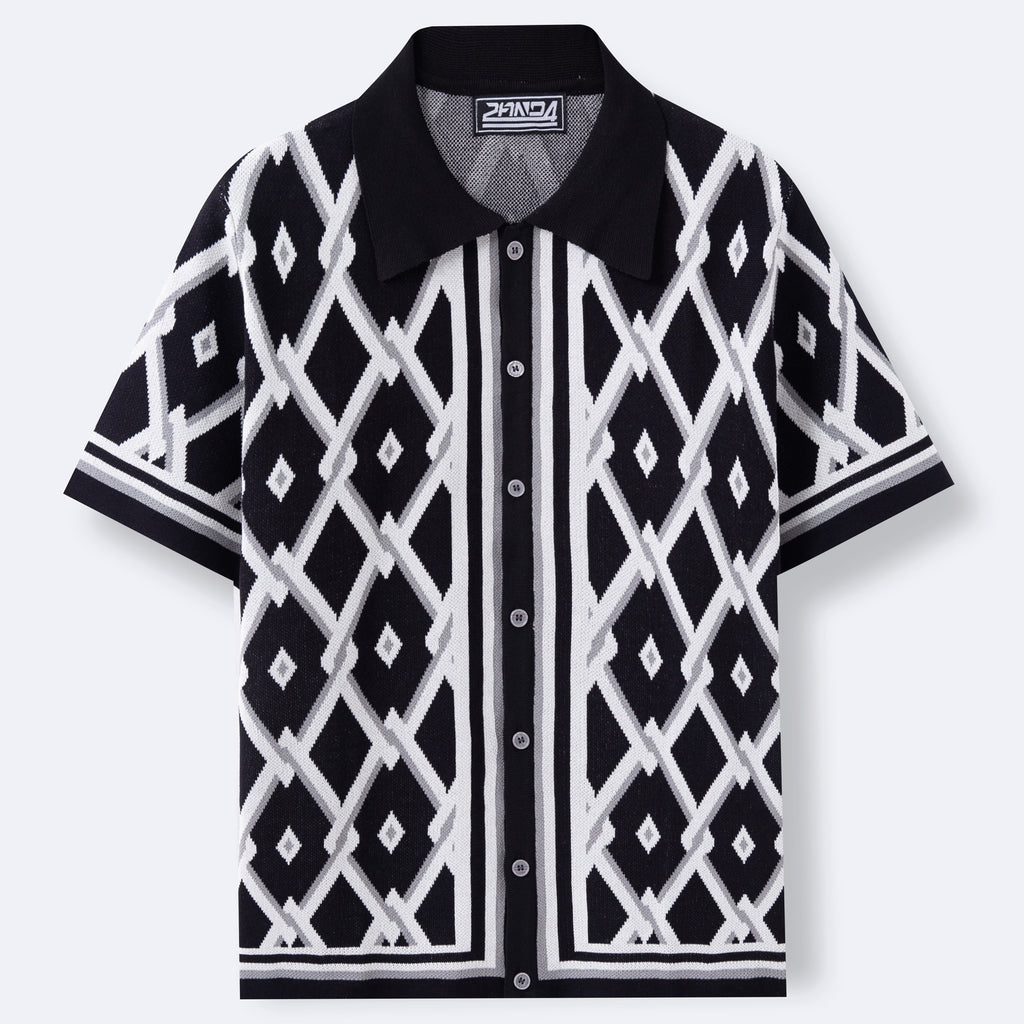 Summer Jacquard Knitted Short-sleeved Cardigan shirt