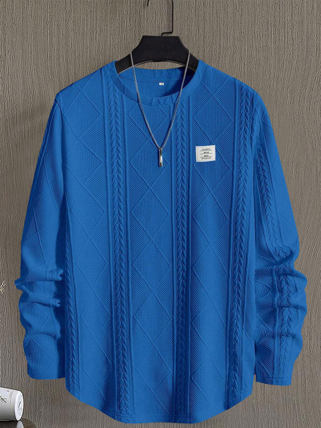 Men's Letter Chest Detail Casual Loose Round Neck Pullover Long Sleeve sweater