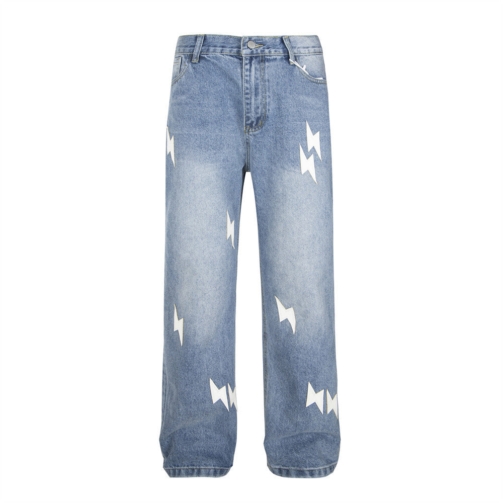 Lightning Embroidered Denim Trousers Men