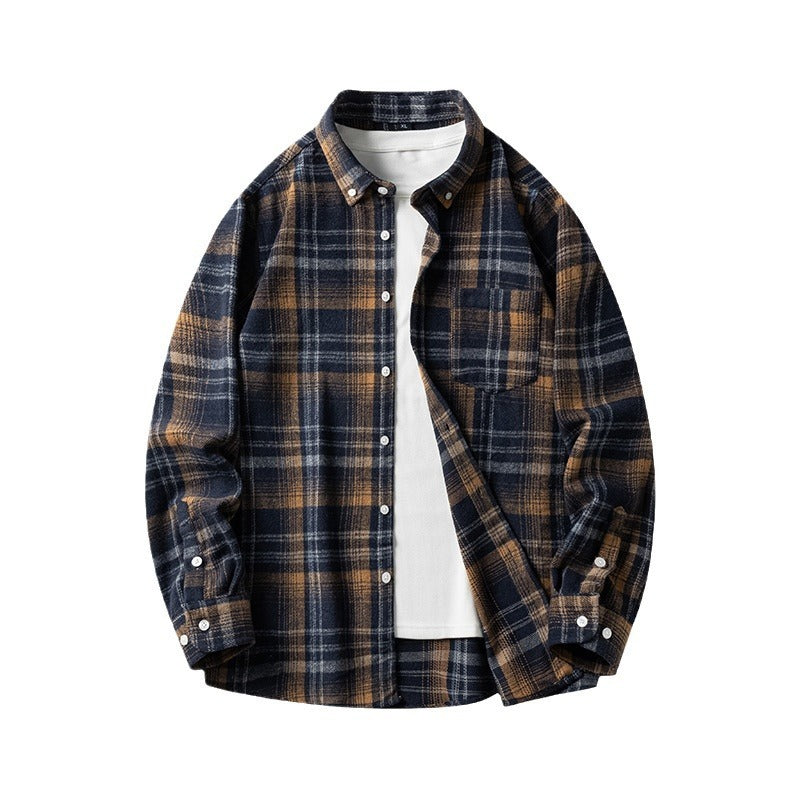 Plaid Casual Thickened Flannel Shirt Men