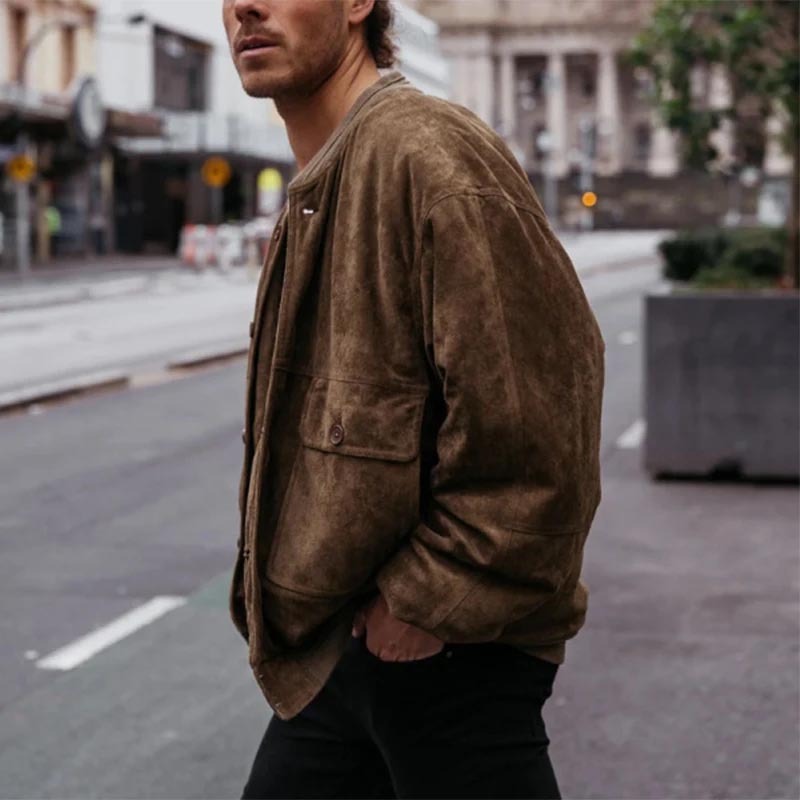 Maillard Suede Solid Color Casual Men's Jackets