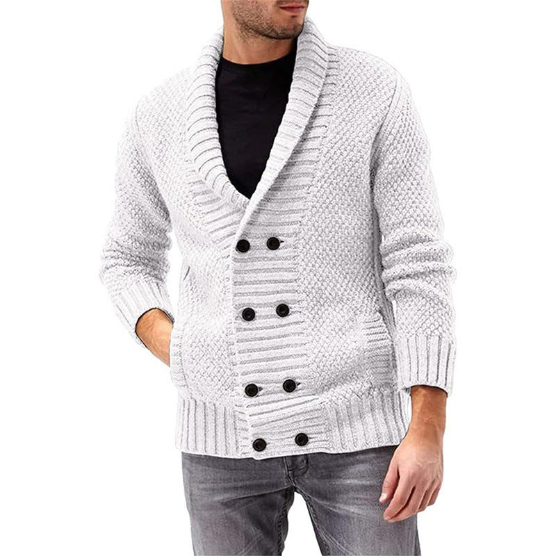Simple Solid Color Men's Comfortable Long Sleeve Lapel Sweater