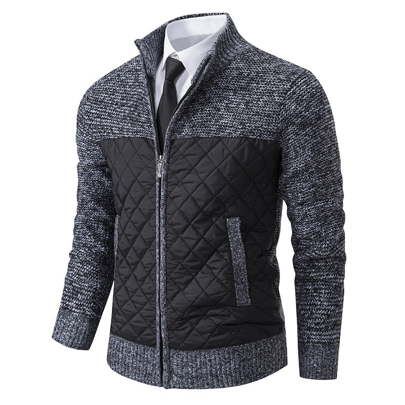 Men's Color Matching Zipped Stand Collar Sweater