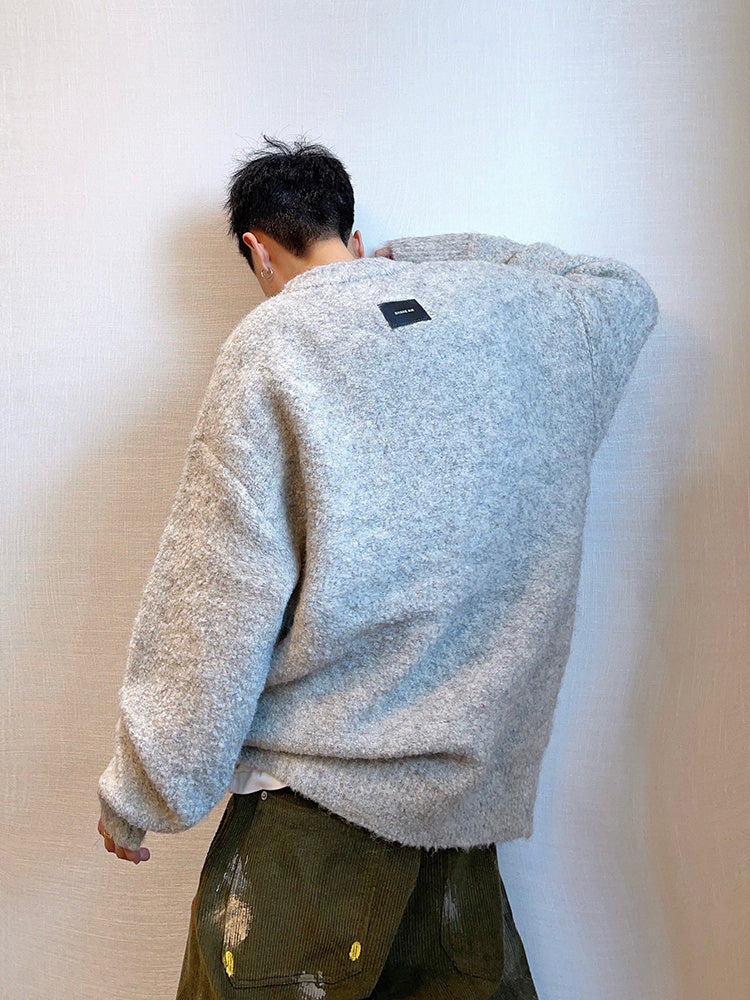 Plush Round Neck Knitted Thick Sweater Men