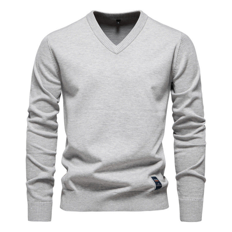 Autumn And Winter Pure Cotton Solid Color V-neck Sweater