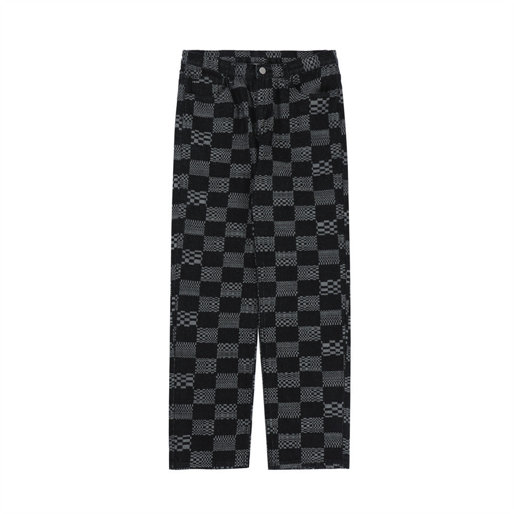 Checkerboard Jacquard Jeans For Men
