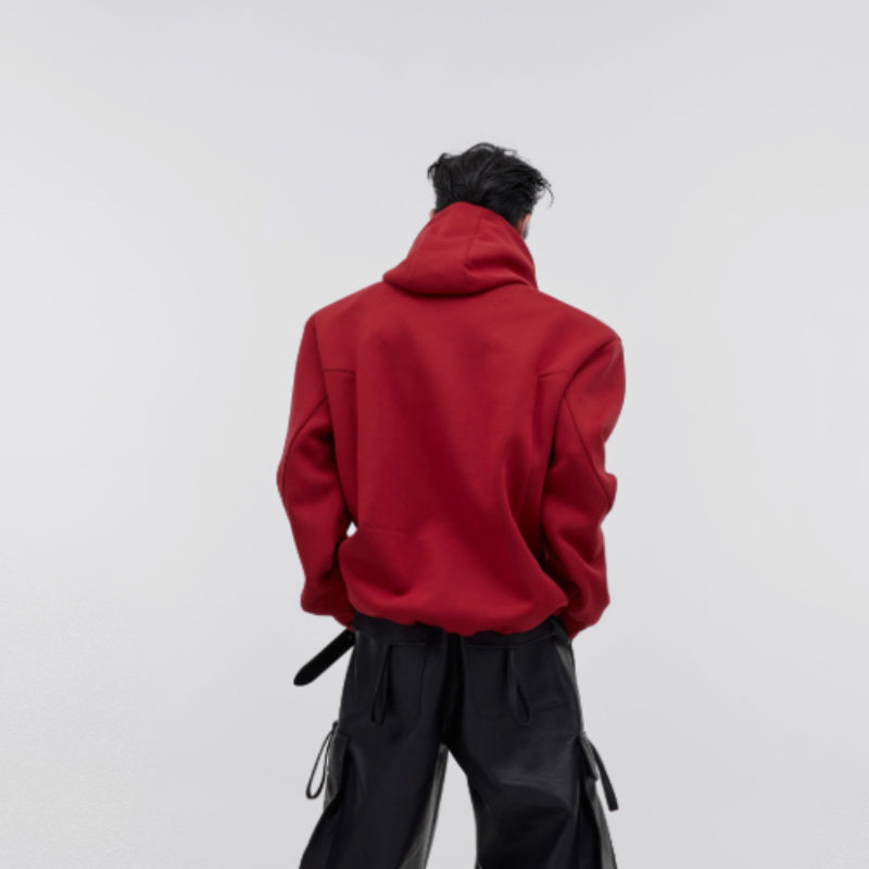 Heavy Shoulder Pads Metal Three-dimensional Printing Loose Men's Hooded Sweater