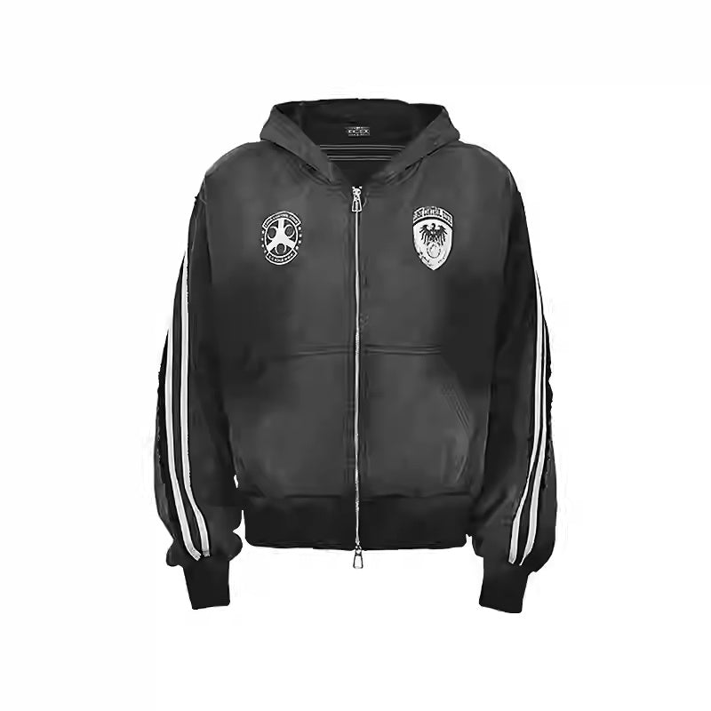 Wash And Make Old Printed Striped Hoodie