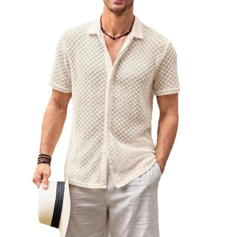 Solid Color Lapel Beach shirt men
