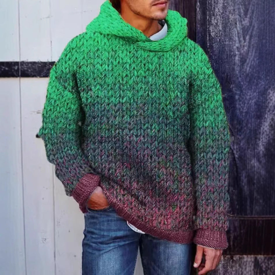 Acetate Fiber Men's Heavy Classic Style Woven Hooded Sweater