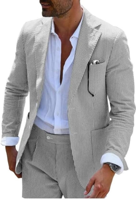 Men's Two-piece Suit Seersucker Summer