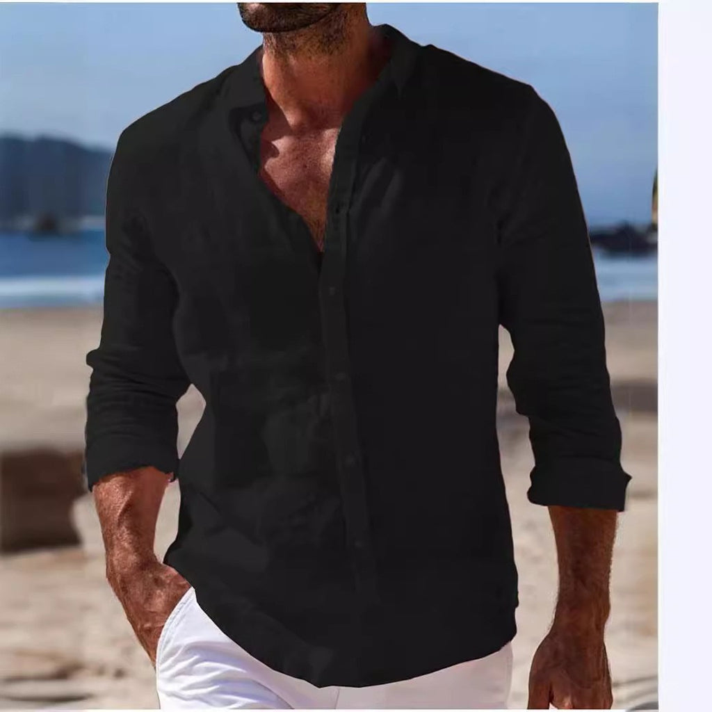 Men's Casual Cotton And Linen Solid Color Shirt