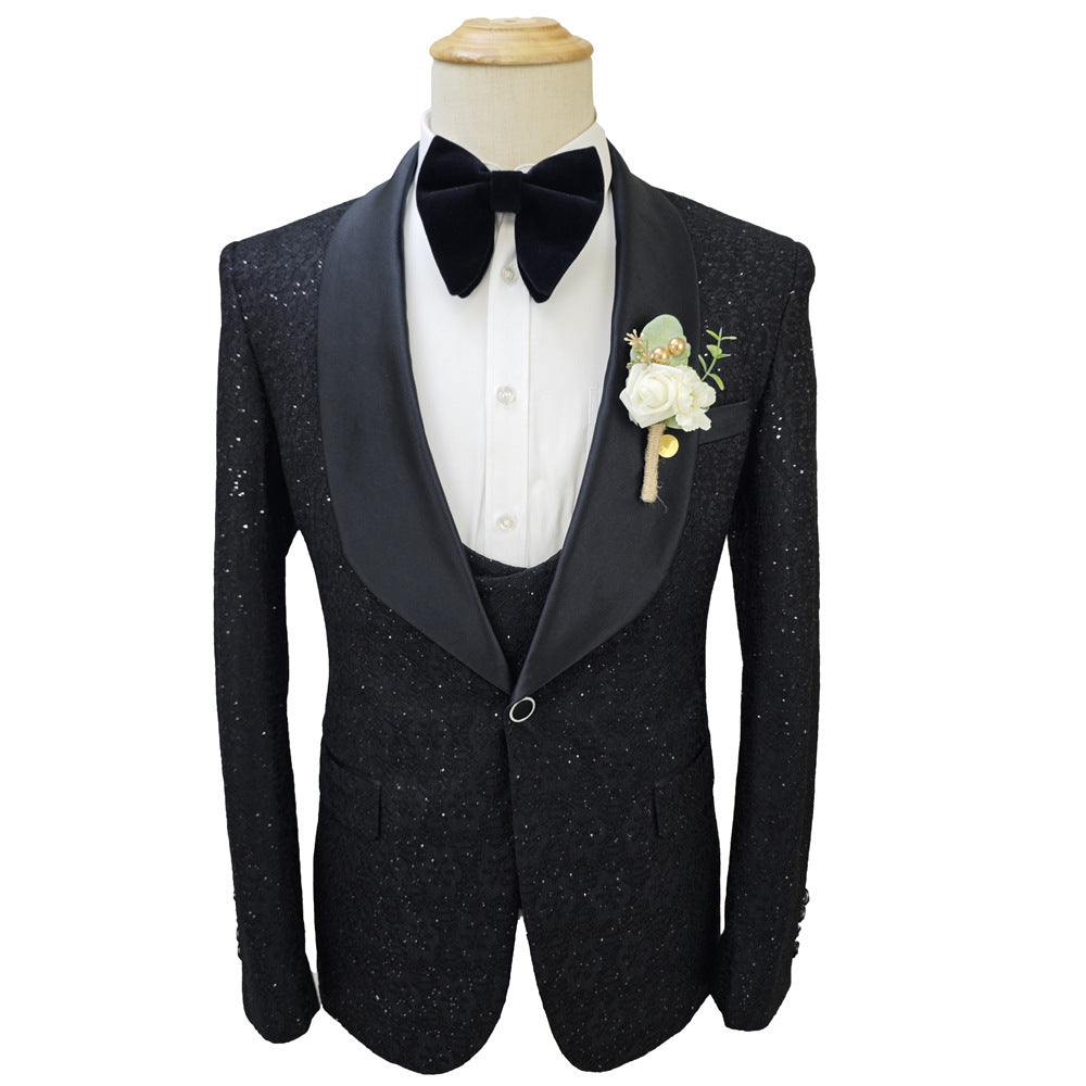 Men's Suit Set 3 Pieces Groomsmen Wedding Lace Costumes suit