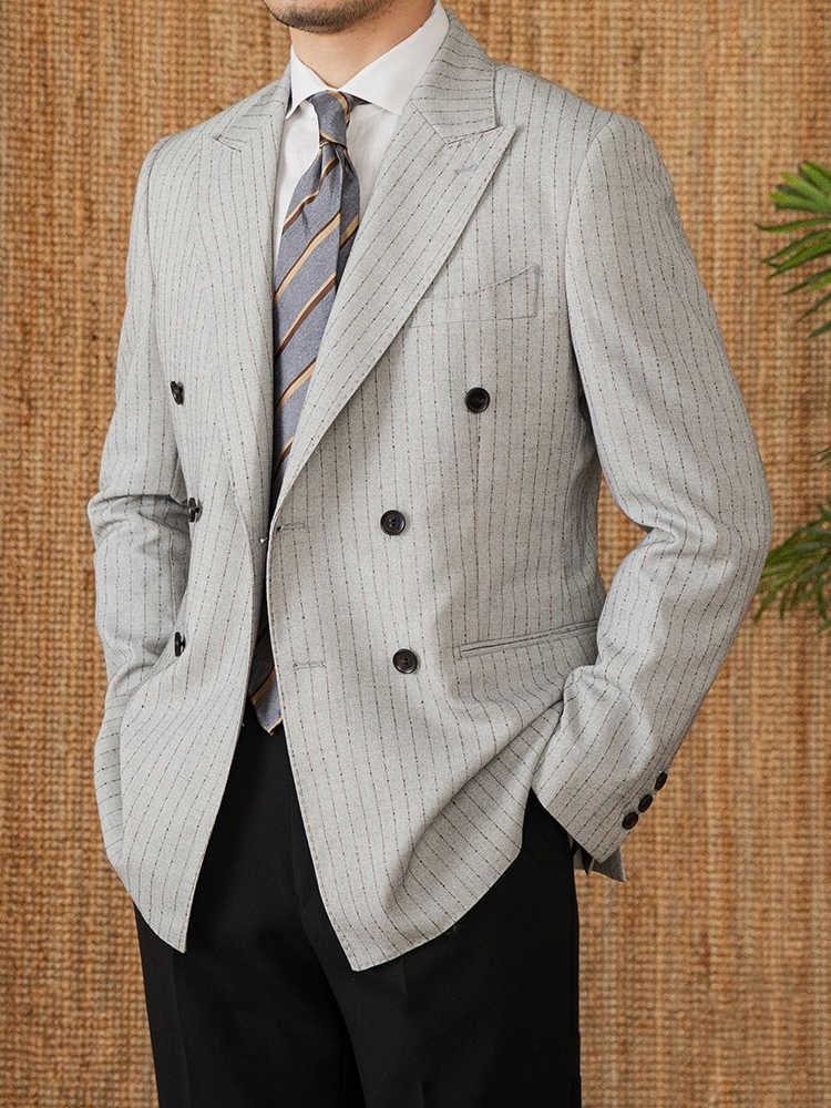 Lightweight Striped Double Breasted Suit Business Casual Suit Coat