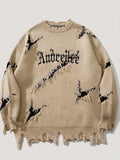Street Jacquard Ripped Frayed Vintage Loose Sweater