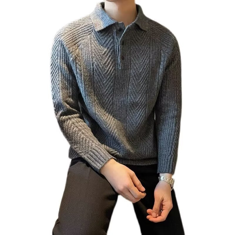 Winter Thermal Base Pullover Men's Casual Polo Collar Sweater