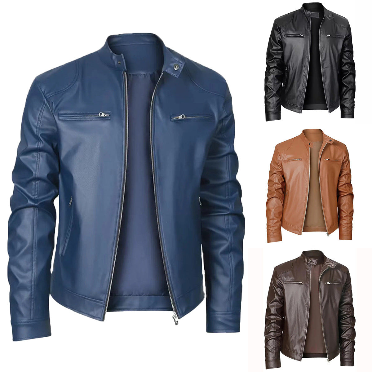 Men's Stand-up Collar Slim Fit Leather Zipper jacket