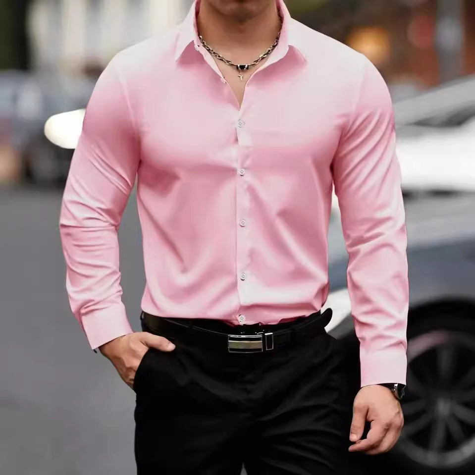 Business Lapel Solid Color Long Sleeve Casual shirt