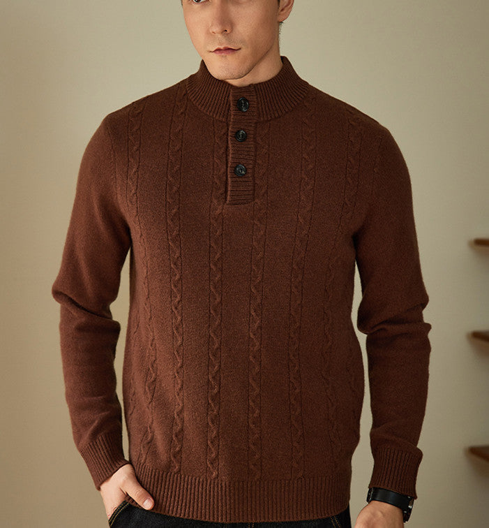 Men's Half-high Collar Button Sweater Autumn And Winter Thick Sweater
