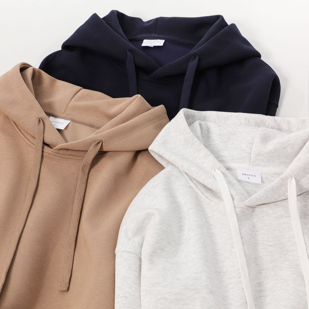 Simple Cotton Composite Drop-shoulder Hooded Sweater