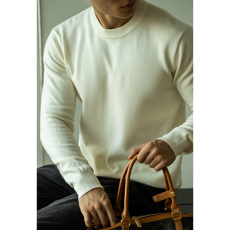 Wool Tencel Round Neck Commuter Solid Color Base Sweater