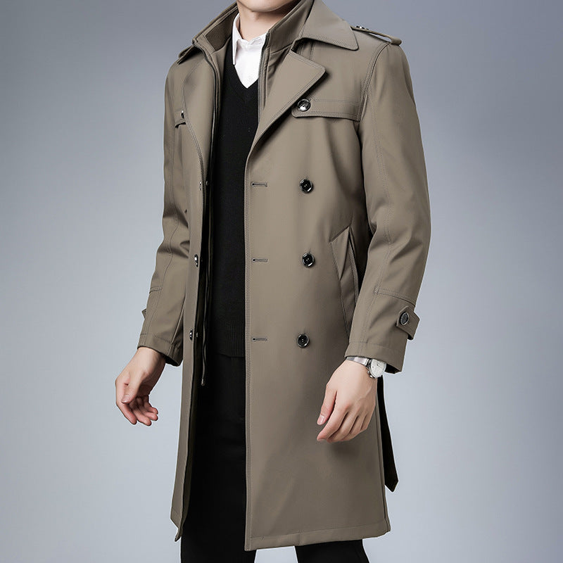 Men's Long Detachable Wool Liner Double Breasted Windbreaker coat