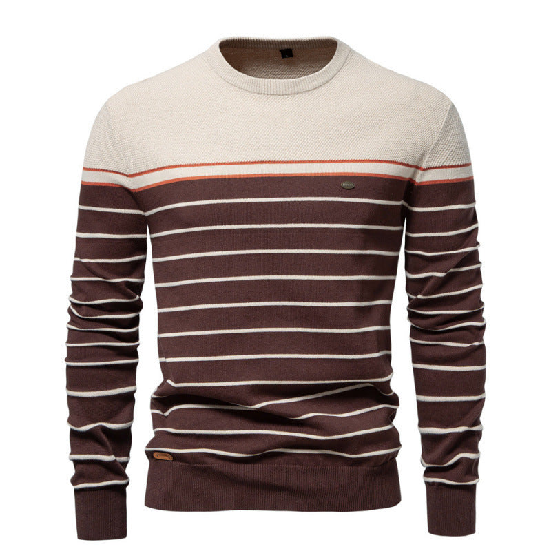 Men's Casual Striped Color Matching Long-sleeved Sweater