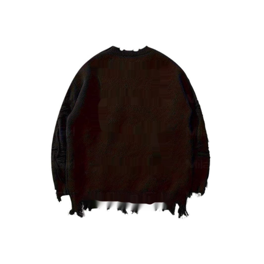 Dark Letter Jacquard Ripped Long Sleeves Warm Sweater