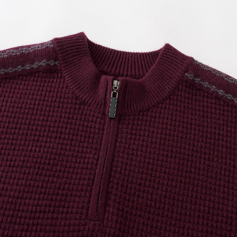 Men's Zipped Round Neck Woolen Sweater