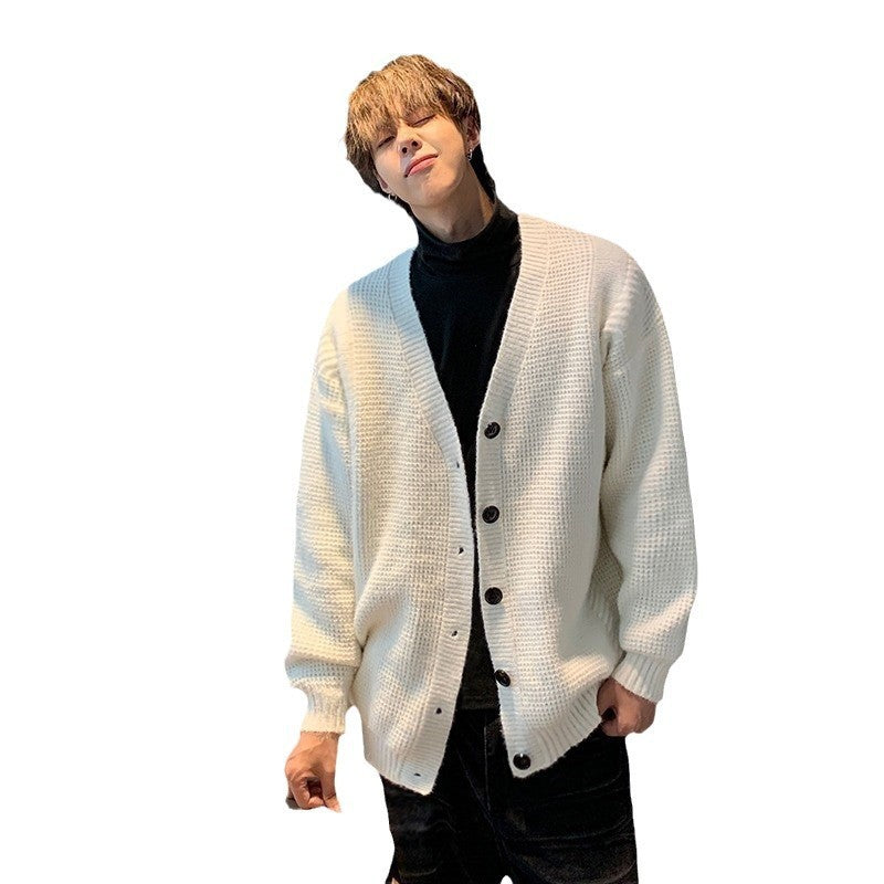 Retro Simple Solid Color And V-neck Men's Knitting Sweater