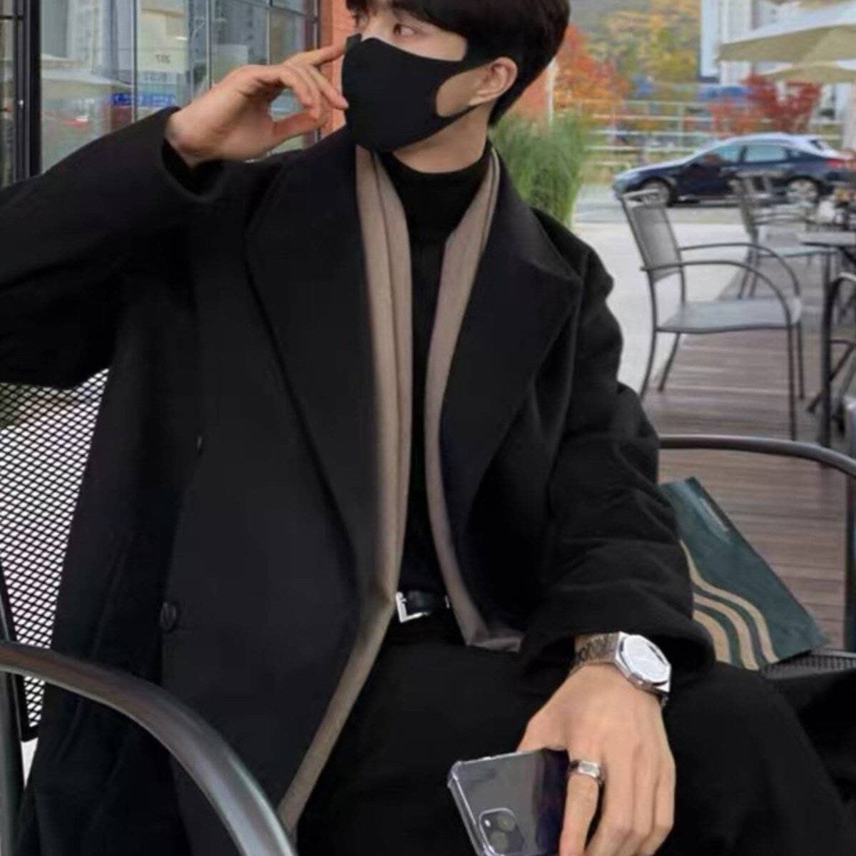 Men's Mid-length Over-the-knee Suit Collar Double Breasted Woolen Trench Coat