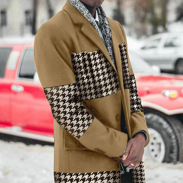 Men's Woolen Splicing Casual Windbreaker Woolen Coat