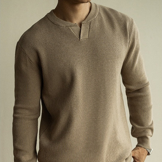 Men's Winter And Autumn Casual V-neck Long Sleeve Sweater Henley Shirt