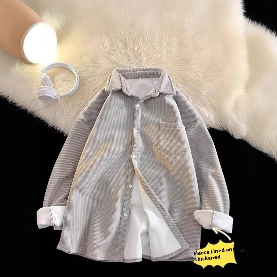 Fleece Thermal Long Sleeves Lapel Shirt